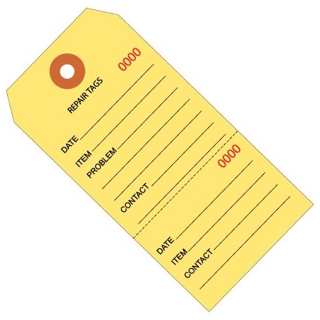 Bsc Preferred 6 1/4 x 3 1/8'' Yellow RePairs Tags Consecutively Numbered, 1000PK BUY00015839